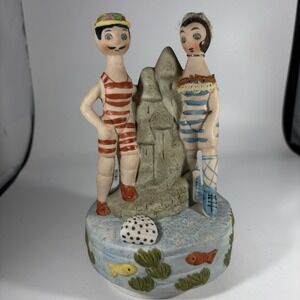 Vintage Porcelain Figurine MSR Imports Music Box‎ Swimmer Beach Japan Vacation